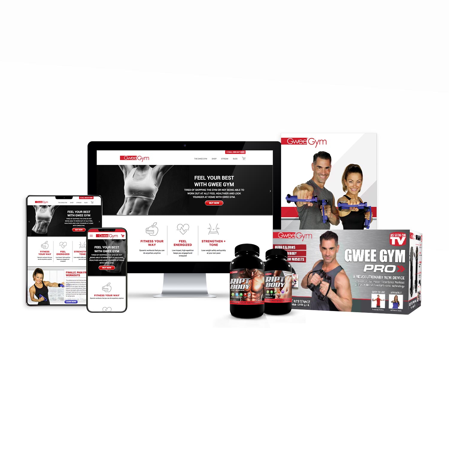 Website design, print design, product packaging design for Gwee Gym.