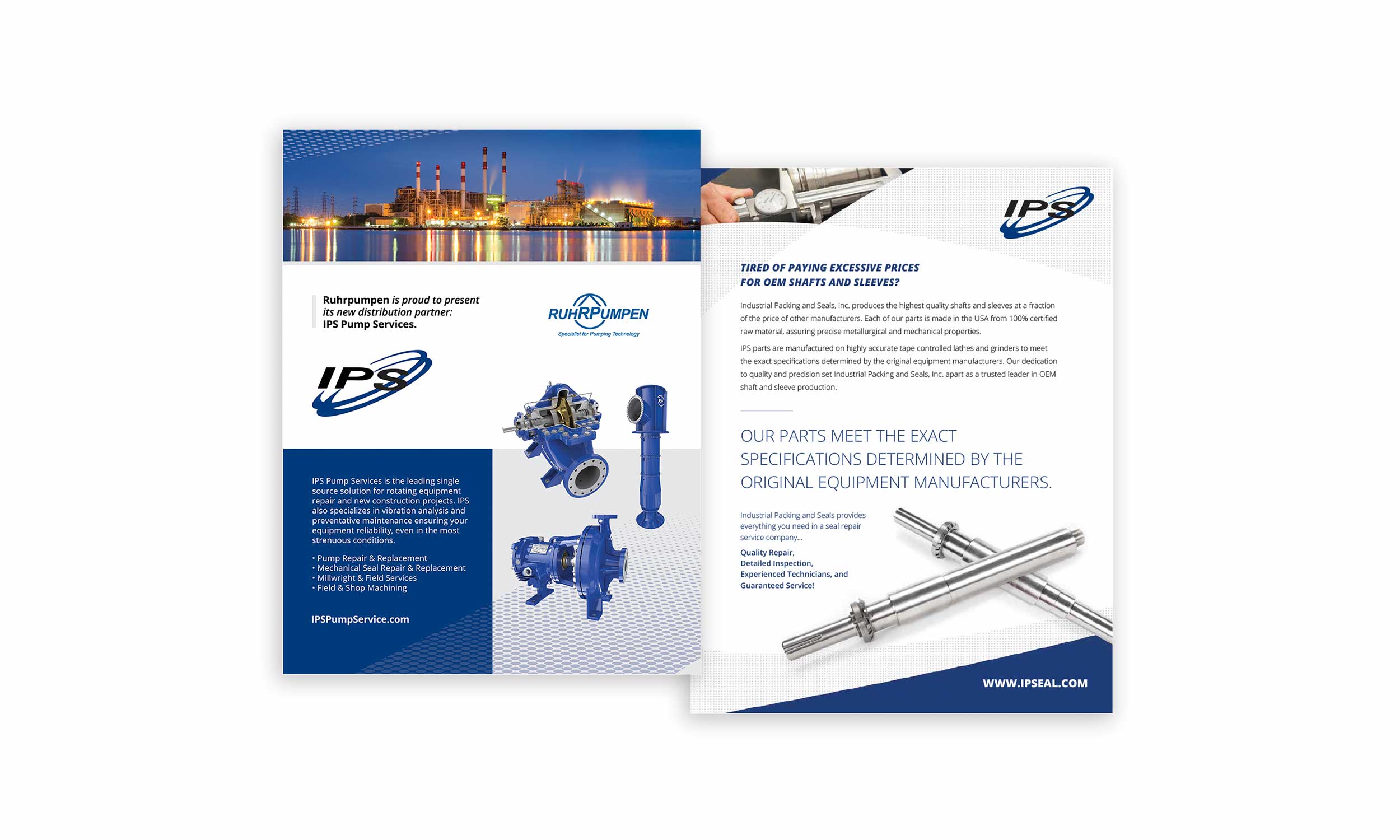 Industrial Packing and Seals design and printing of bi-fold brochure for sales and marketing.