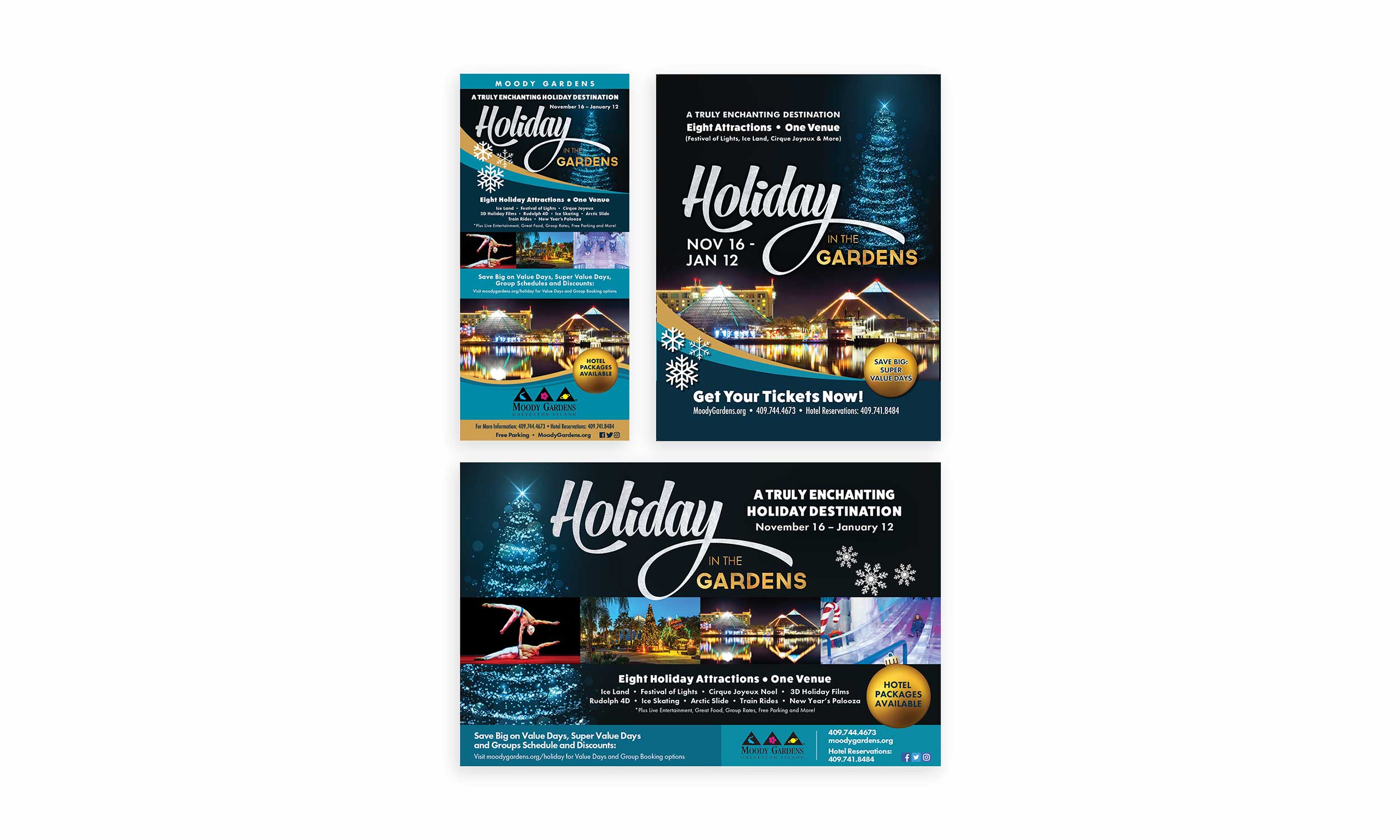 Flyers and Brochures for Moody Gardens, Holiday in the Gardens Events